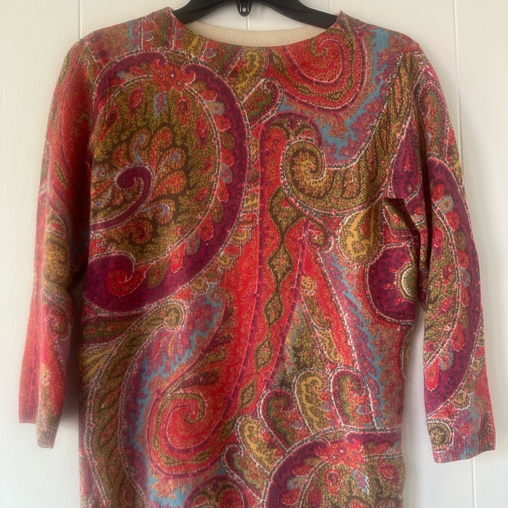 🌺 100% Cashmere Talbots Paisley Sweater, Women's size Small - Picture 3 of 8
